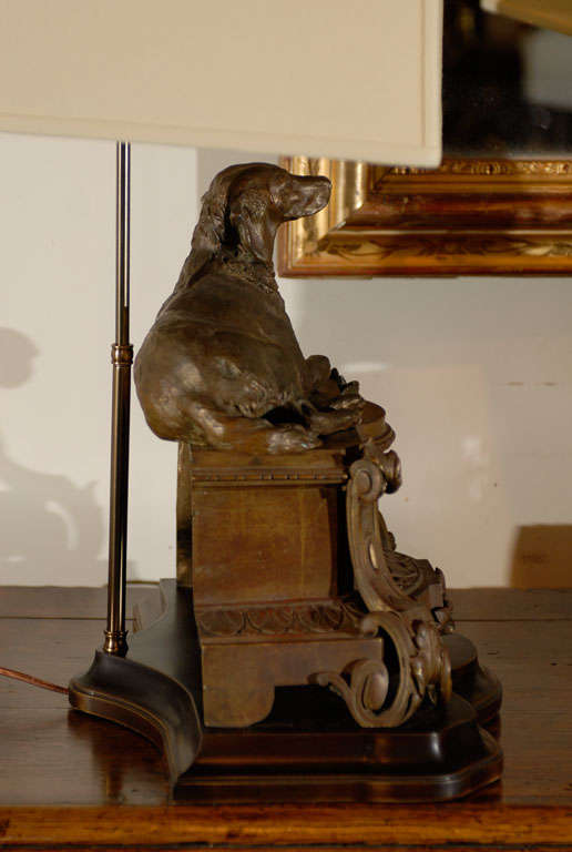 Pair of Bronze Dog Chenets with Custom Bases for Lamps 6