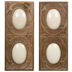 Pair of Art Deco Bronze Elevator Opalescent Light Panels