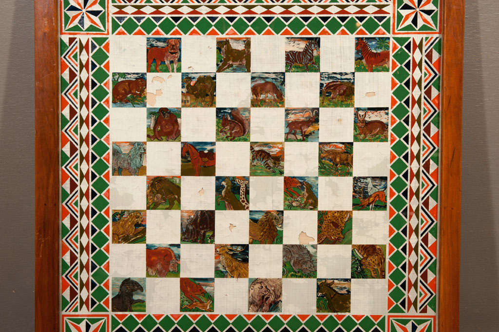 Victorian Folk Art Reverse Painted Glass Game Board