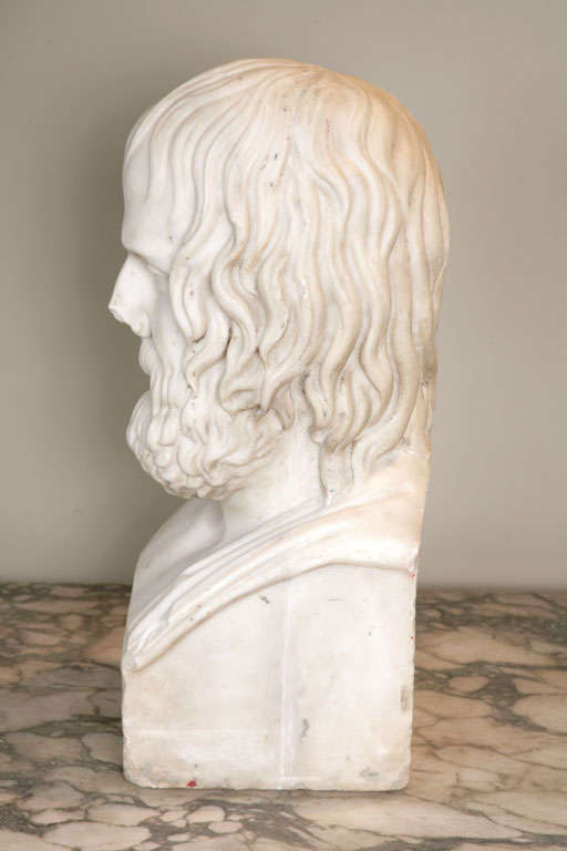 Unknown Early 19th Century Continental Carved Marble Bust of Euripides