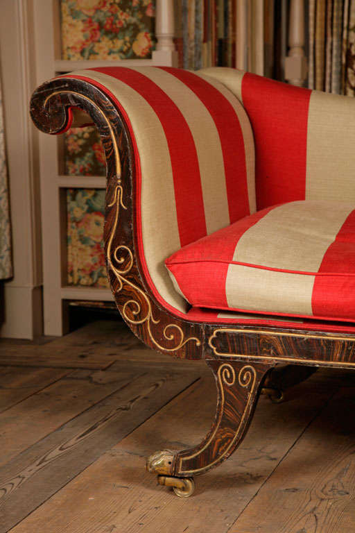 Sofa with Red and Beige Striped Fabric 2