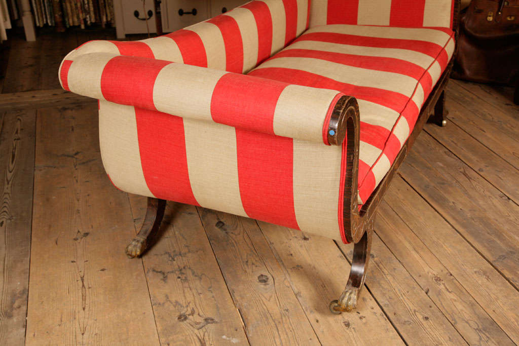 Sofa with Red and Beige Striped Fabric 1