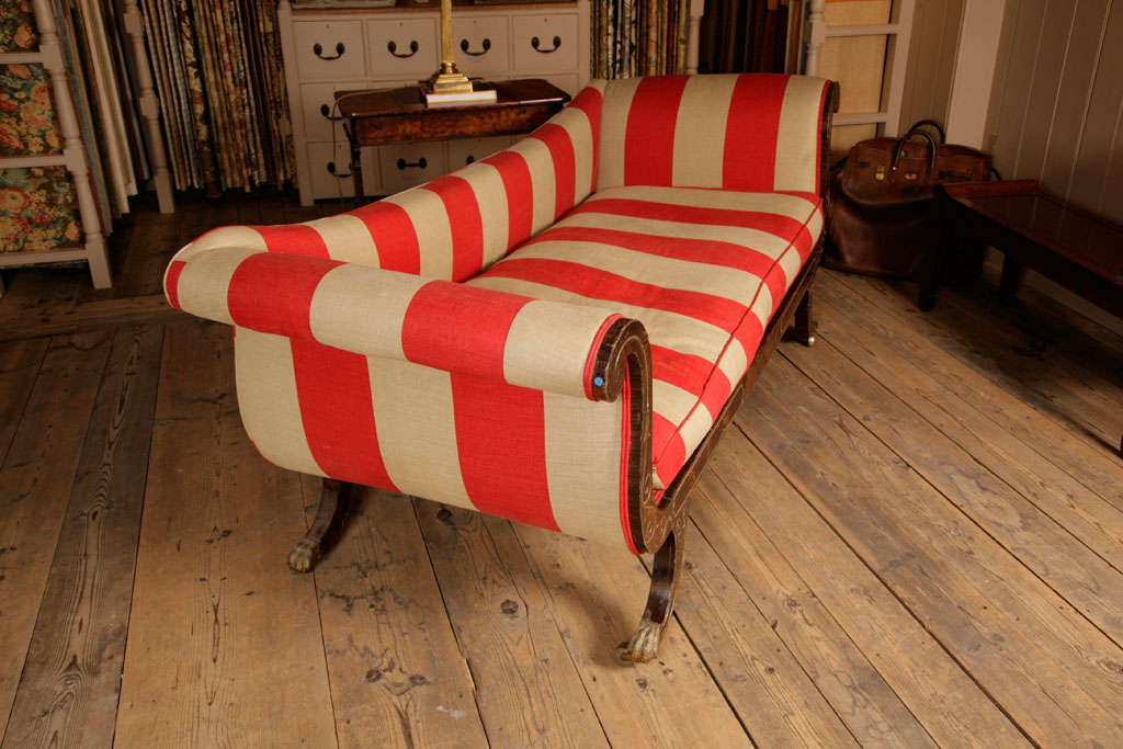 British Sofa with Red and Beige Striped Fabric
