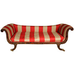 Sofa with Red and Beige Striped Fabric