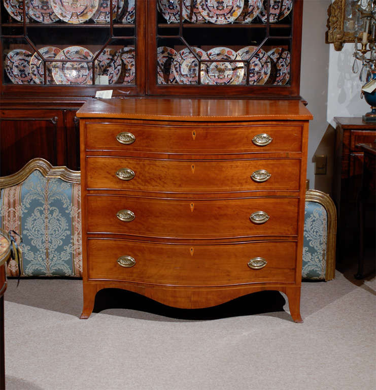 19th Century American Serpentine Chest in Cherry with Inlay