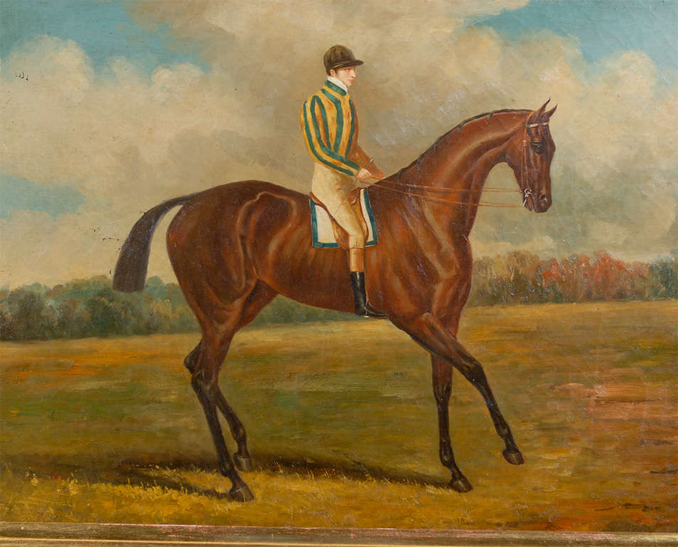 19th Century Oil Canvas Painting of a Jockey on Horse 2