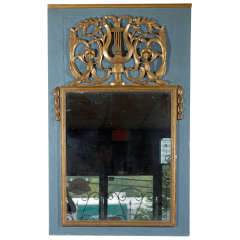 Louis XVI Style Blue Painted & Parce Gilt Trumeau Mirror