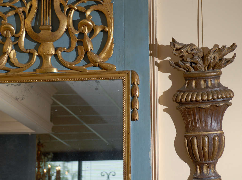 Louis XVI Style Blue Painted & Parce Gilt Trumeau Mirror 1