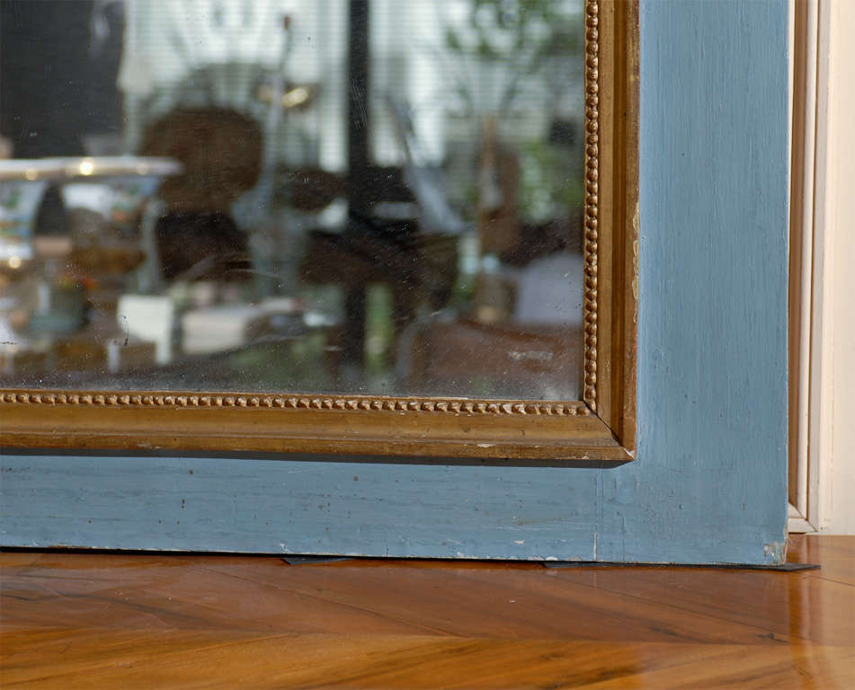Louis XVI Style Blue Painted & Parce Gilt Trumeau Mirror 2