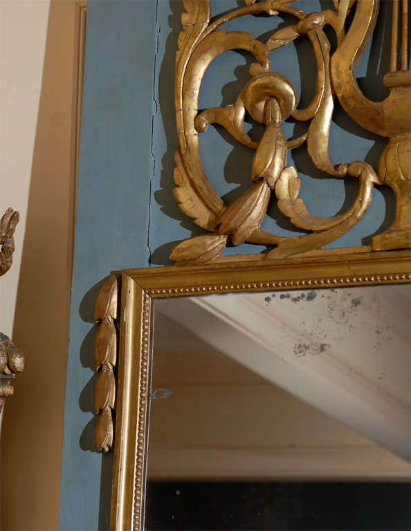 Louis XVI Style Blue Painted & Parce Gilt Trumeau Mirror 3