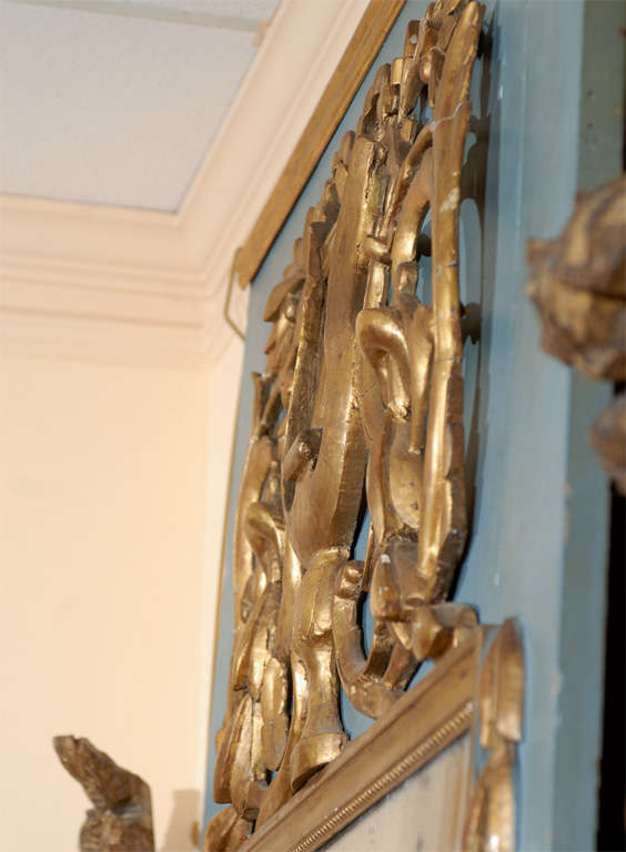 Louis XVI Style Blue Painted & Parce Gilt Trumeau Mirror 5