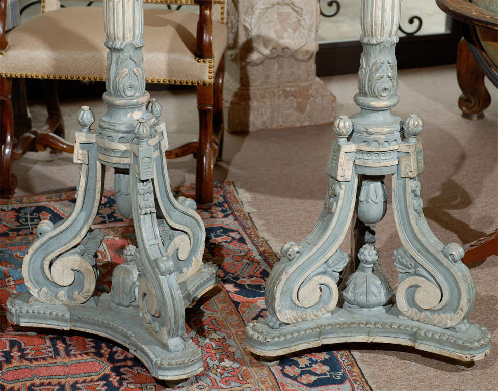 19th Century Pair of Italian Blue Painted Torchieres For Sale