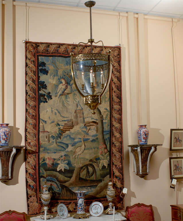 Large French Brass Lantern with 4 Lights