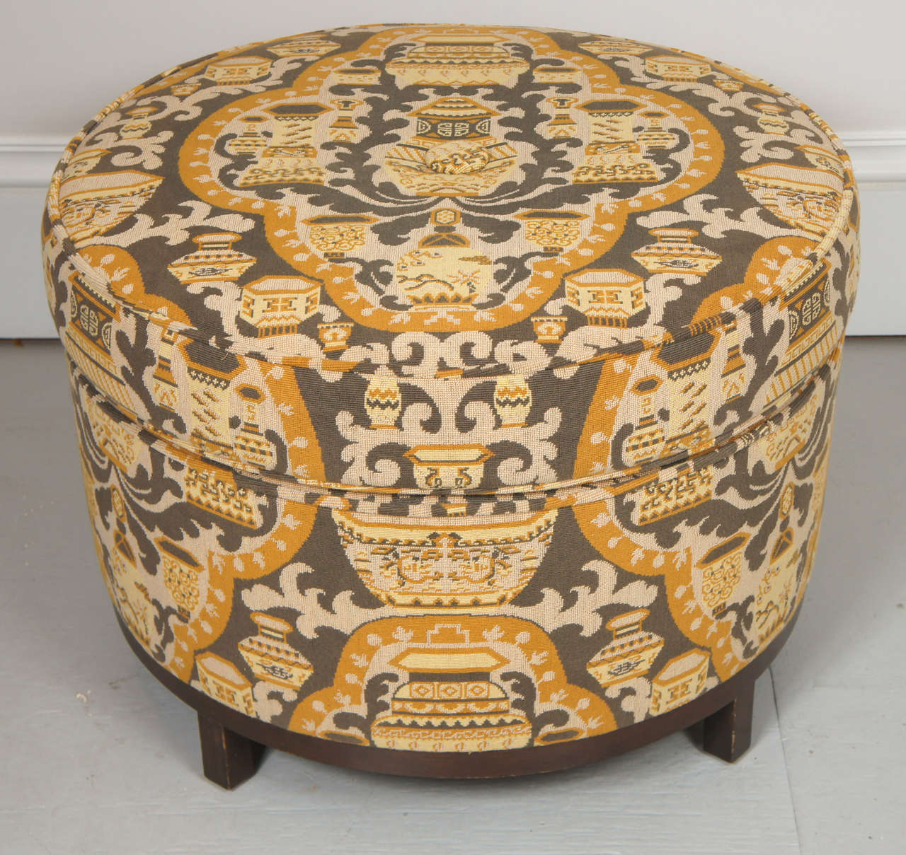 Modern Large Round Tapestry Upholstered Ottoman/Stool