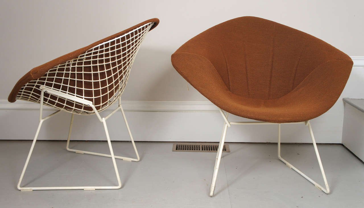 Pair of Harry Bertoia Diamond Chairs/Original Covers.