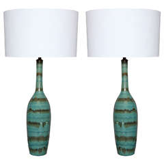 Pair of Gem Turquoise Ceramic Table Lamps