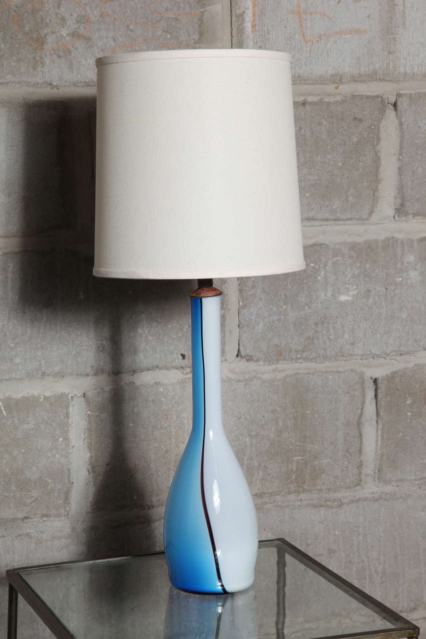 Pair of Turquoise and White Murano Glass Table Lamps