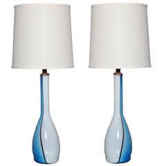 Pair of Turquoise and White Murano Glass Table Lamps
