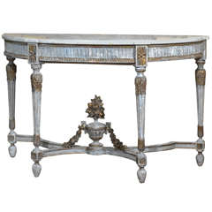 French demilune console with marble top and drawer