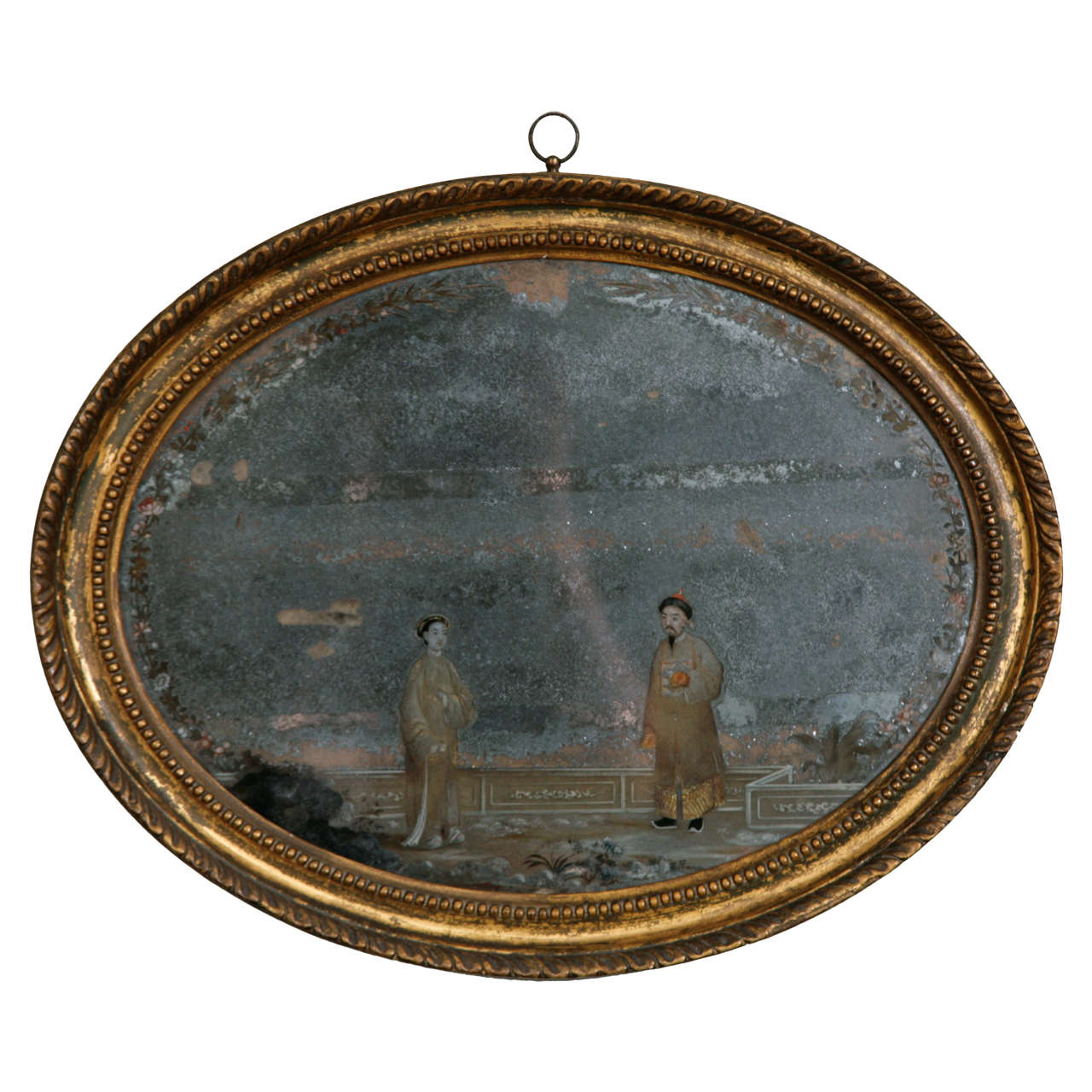 18th Century Oval Chinese Export Mirror Painting
