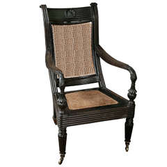 Unusual 19th Century Anglo Indian Ebony Elbow Chair