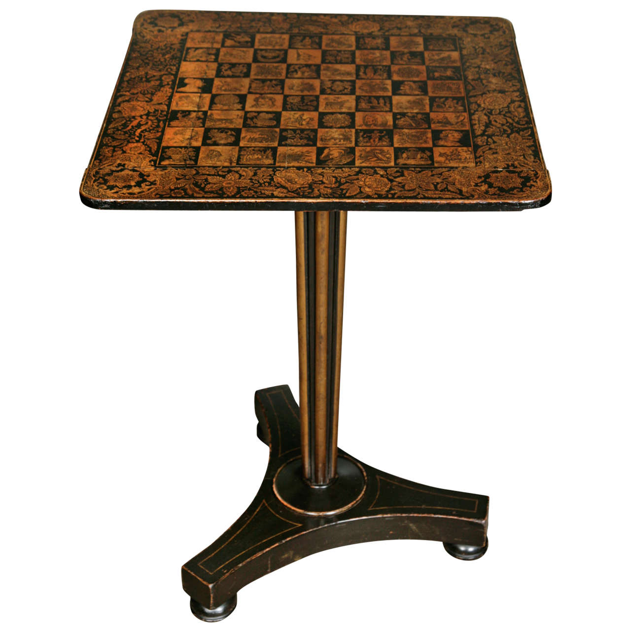 An Early 19th Century Pen Work Decorated Ebonized Table at 1stdibs