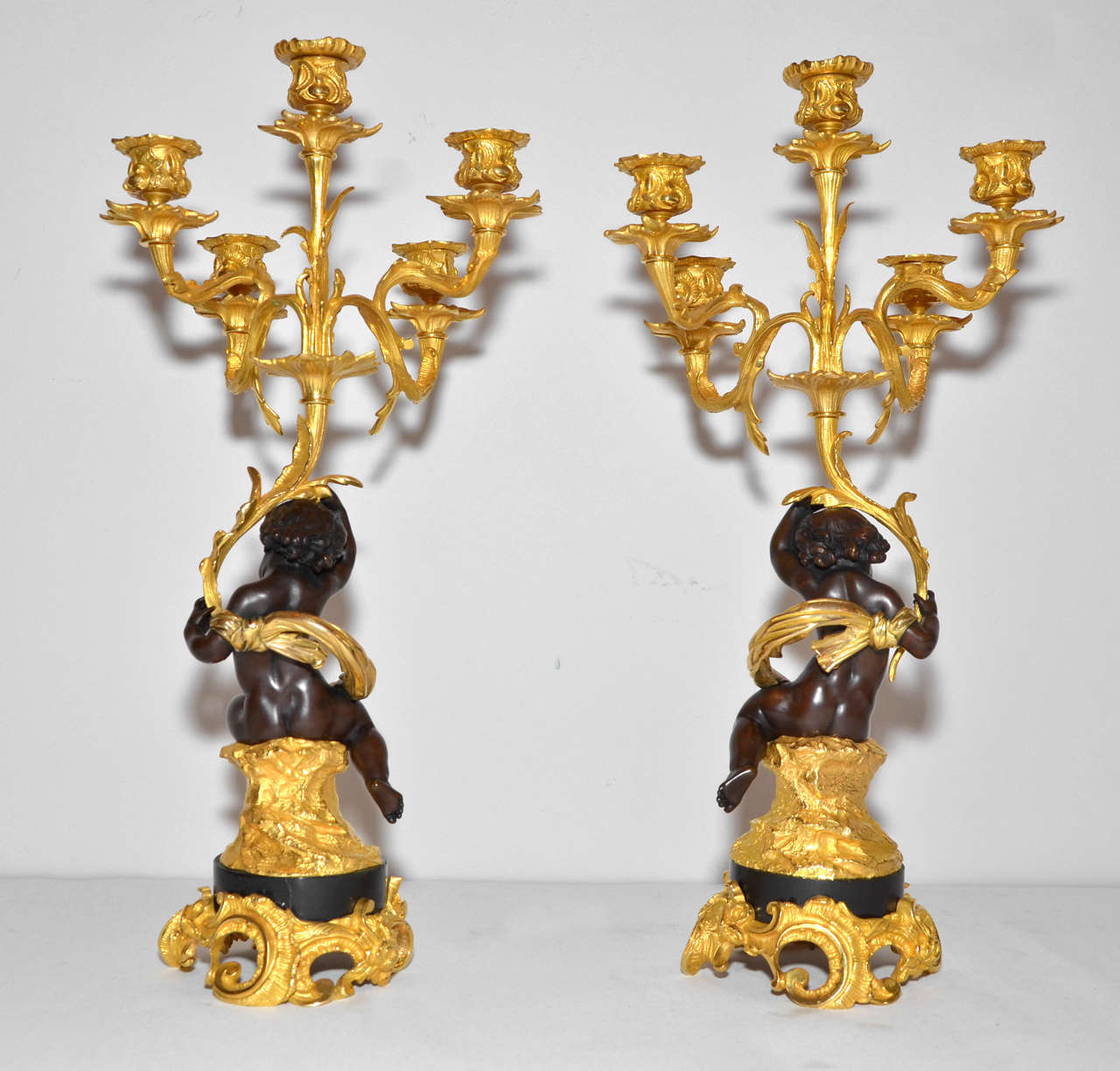 19th Century Gorgeous Pair of Bronze Candelabras Louis XV Style For Sale