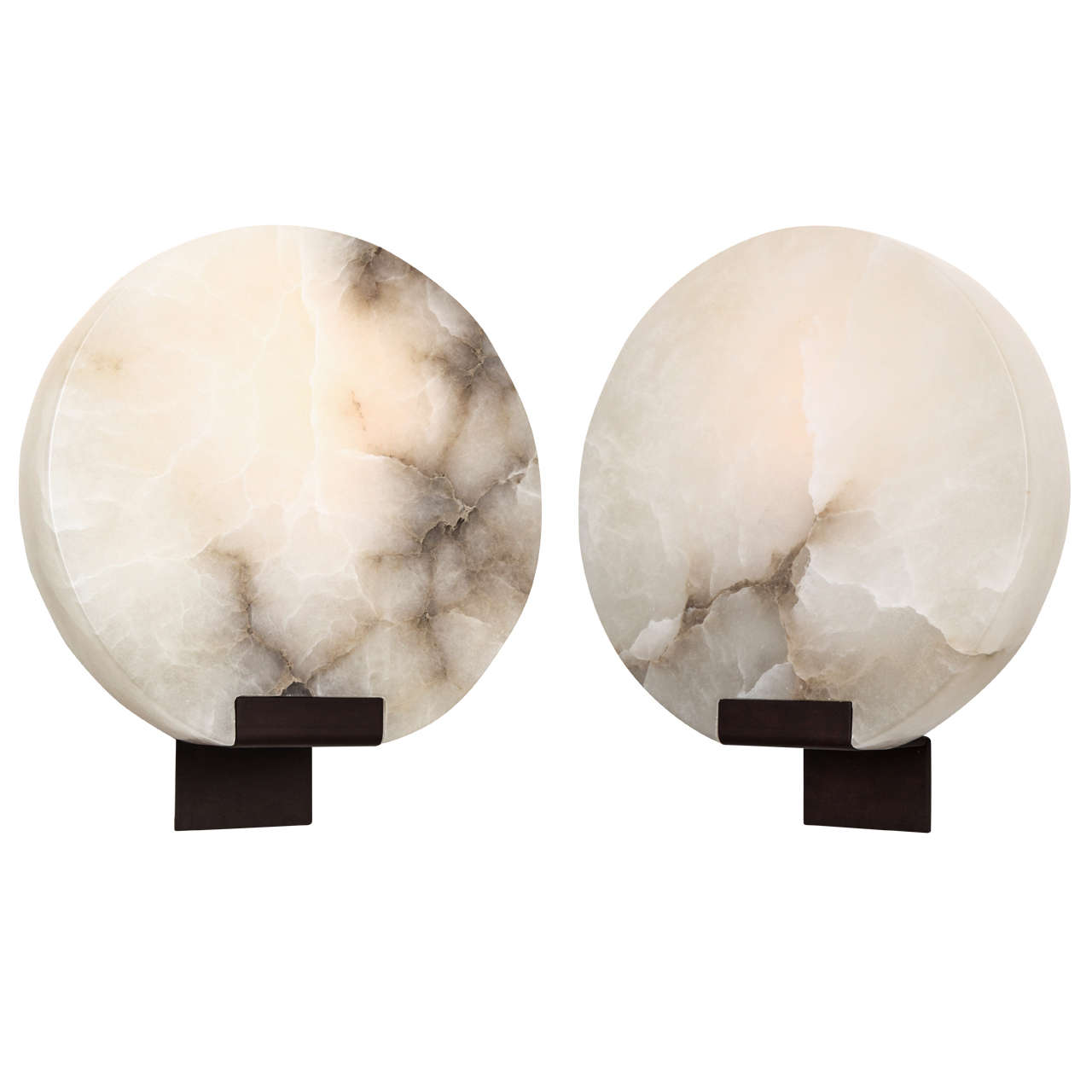 Pair of Veined Alabaster "Moon" Sconces by Stephen Downes