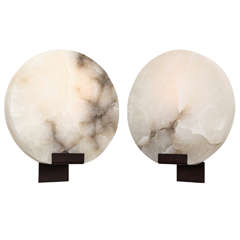Pair of Veined Alabaster "Moon" Sconces by Stephen Downes