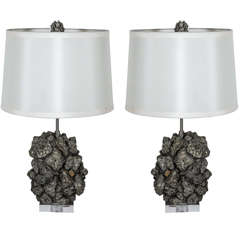 Pair of Gold Pyrite Cluster Lamps
