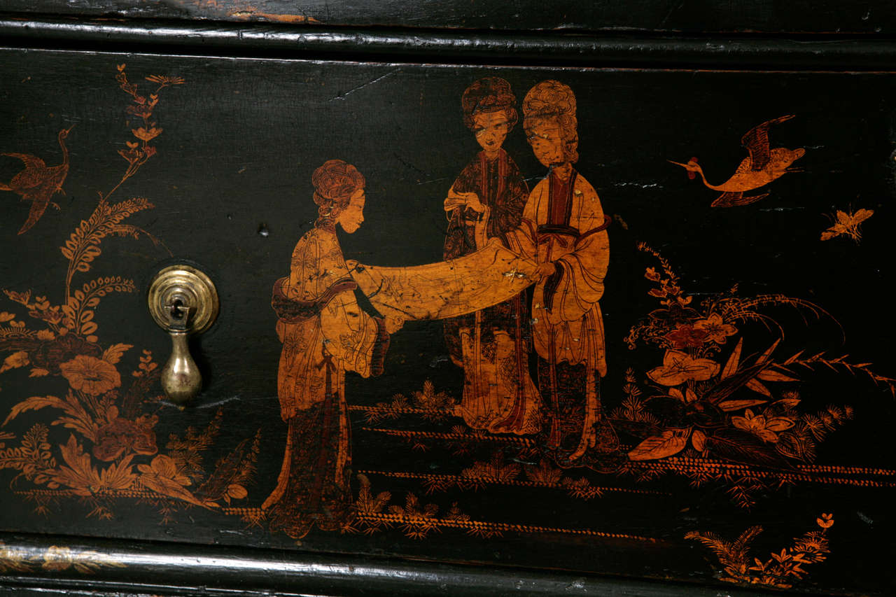 18th Century Queen Ann Black Lacquer, Chinese Chinoiserie Chest In Good Condition In Kent, GB