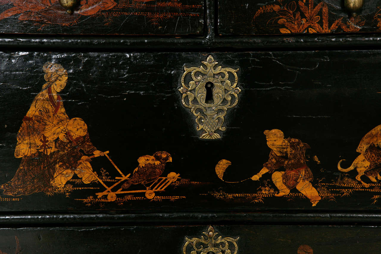 18th Century and Earlier 18th Century Queen Ann Black Lacquer, Chinese Chinoiserie Chest
