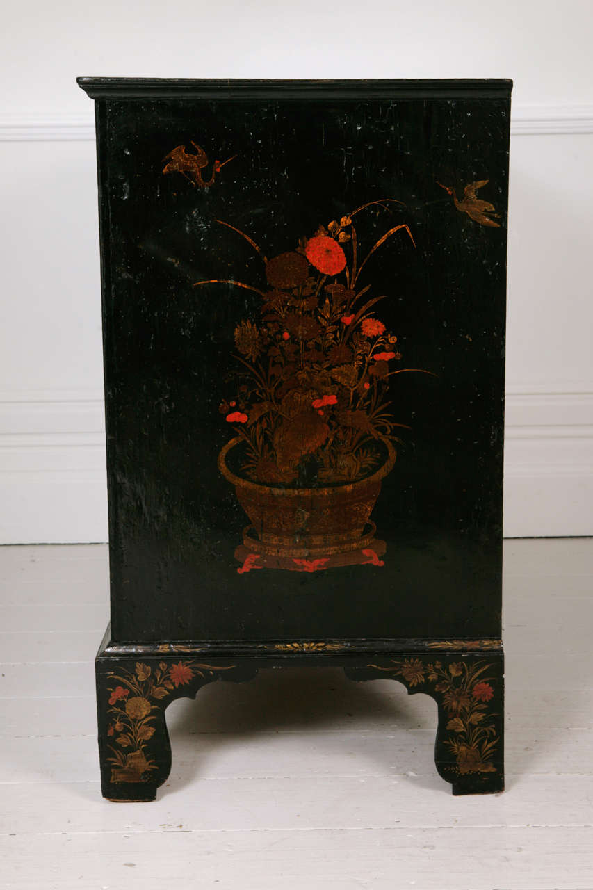 18th Century Queen Ann Black Lacquer, Chinese Chinoiserie Chest 3
