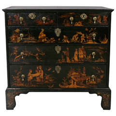 Antique 18th Century Queen Ann Black Lacquer, Chinese Chinoiserie Chest