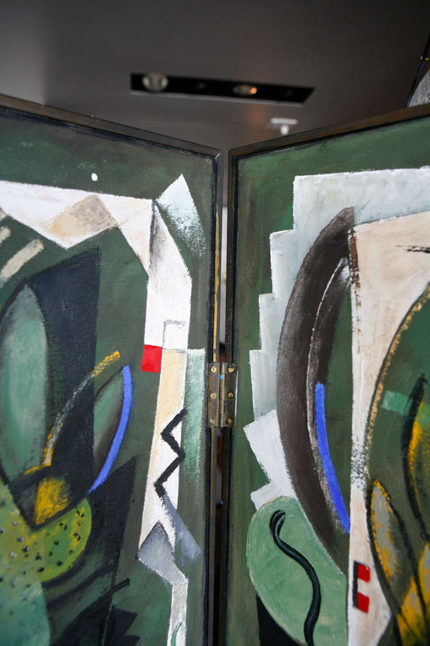 Art Deco Four Panel Bronze Screen with Canvas by Jessica Rice 4