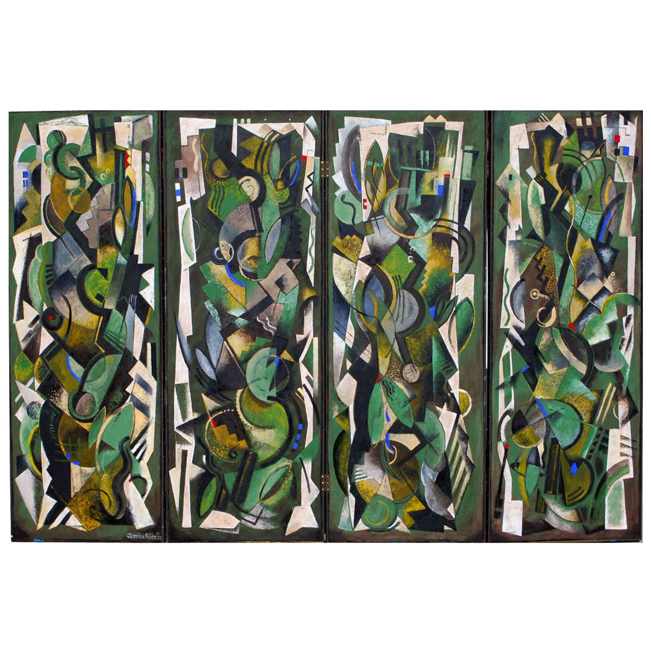Art Deco Four Panel Bronze Screen with Canvas by Jessica Rice