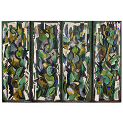 Art Deco Four Panel Bronze Screen with Canvas by Jessica Rice