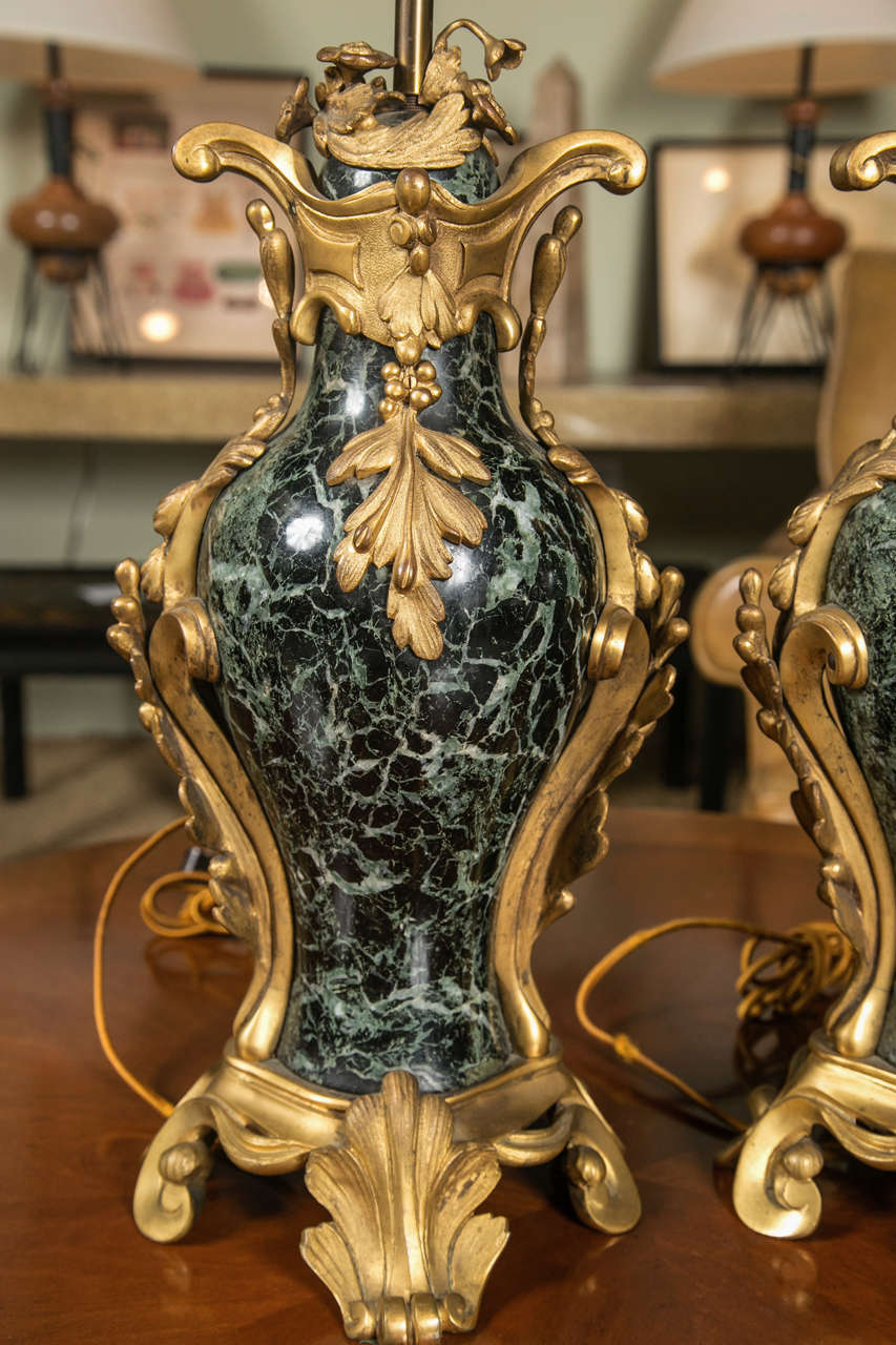 French Bronze and Marble Table Lamps, circa 1800s For Sale 2