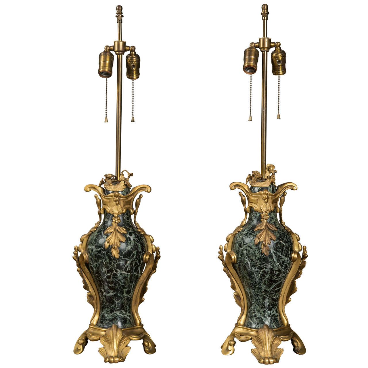 French Bronze and Marble Table Lamps, circa 1800s For Sale