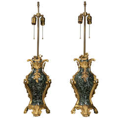 French Bronze and Marble Table Lamps, circa 1800s