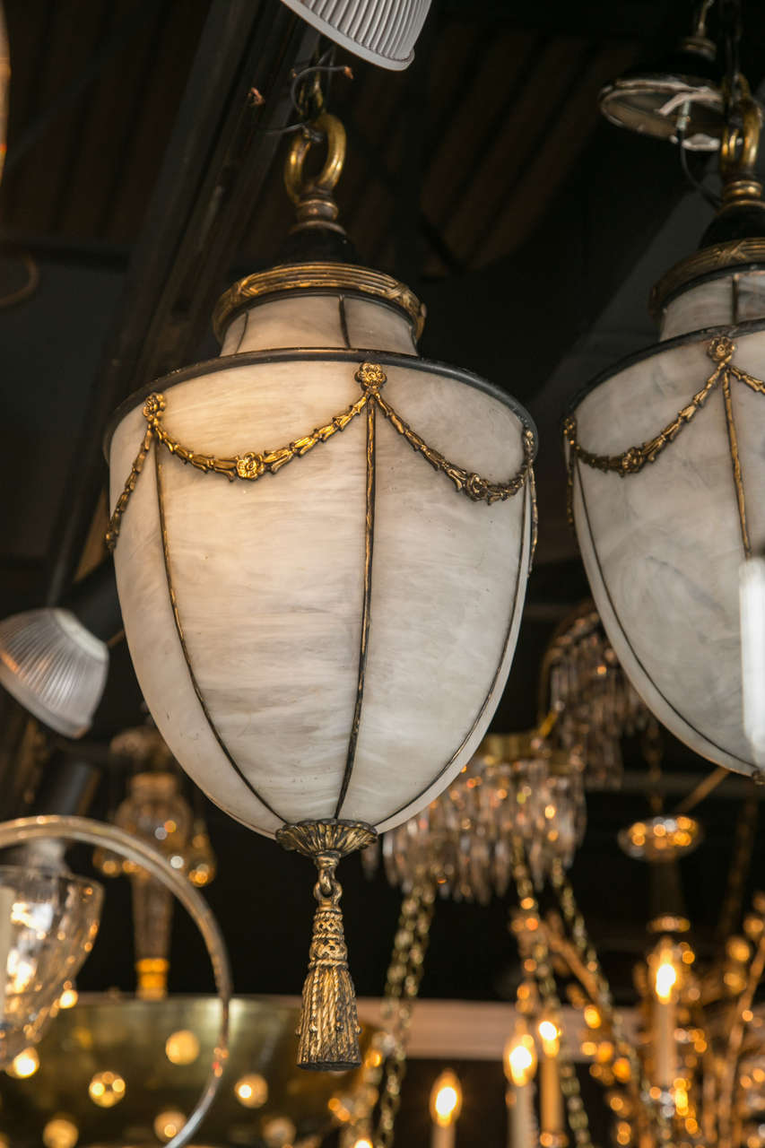 American Pair of Caldwell Leaded Glass Lanterns, circa 1900 For Sale