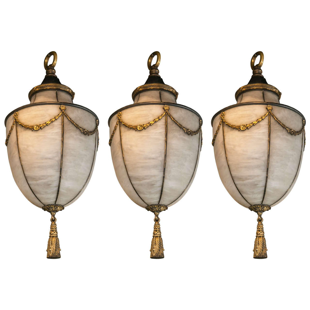 Pair of Caldwell Leaded Glass Lanterns, circa 1900 For Sale
