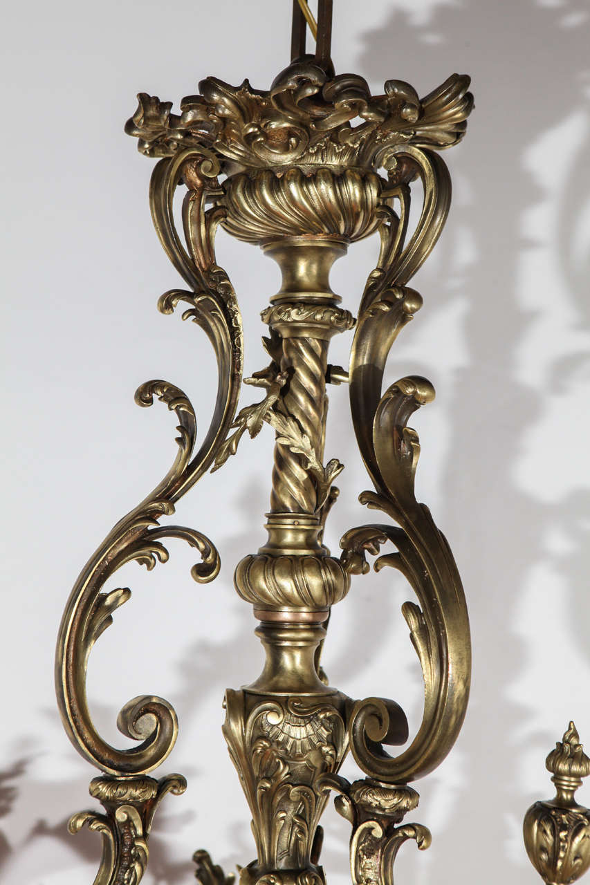 French Brass Eight-Arm Chandelier In Good Condition For Sale In Los Angeles, CA