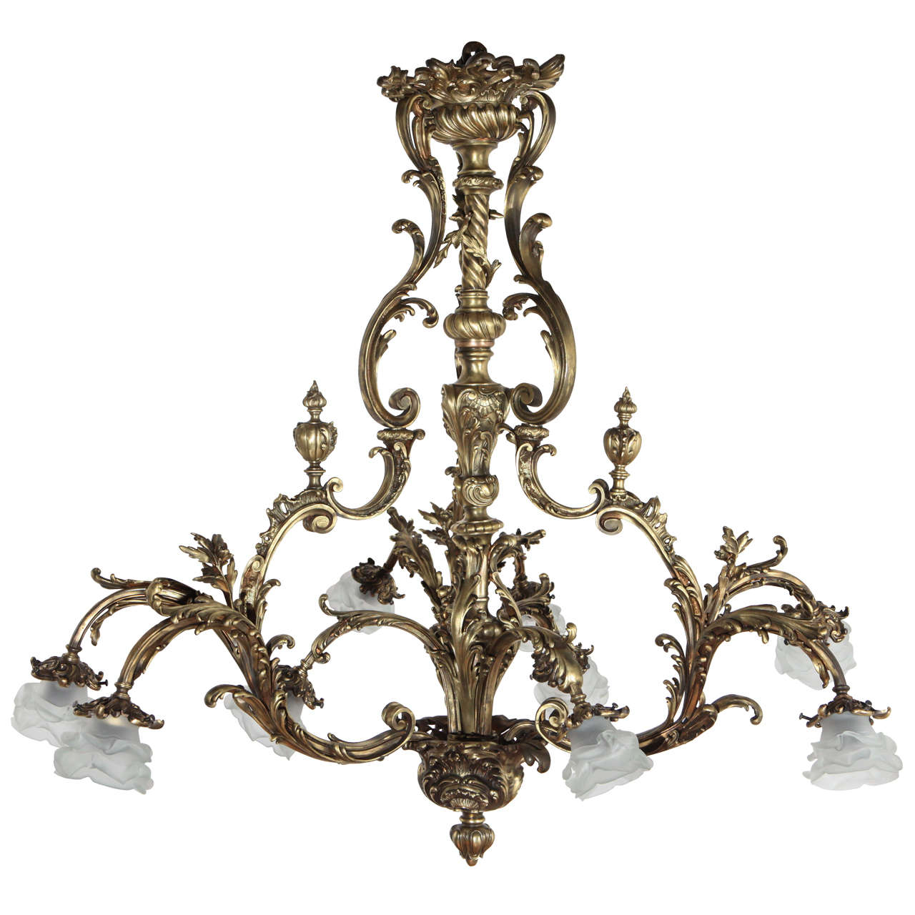 French Brass Eight-Arm Chandelier For Sale