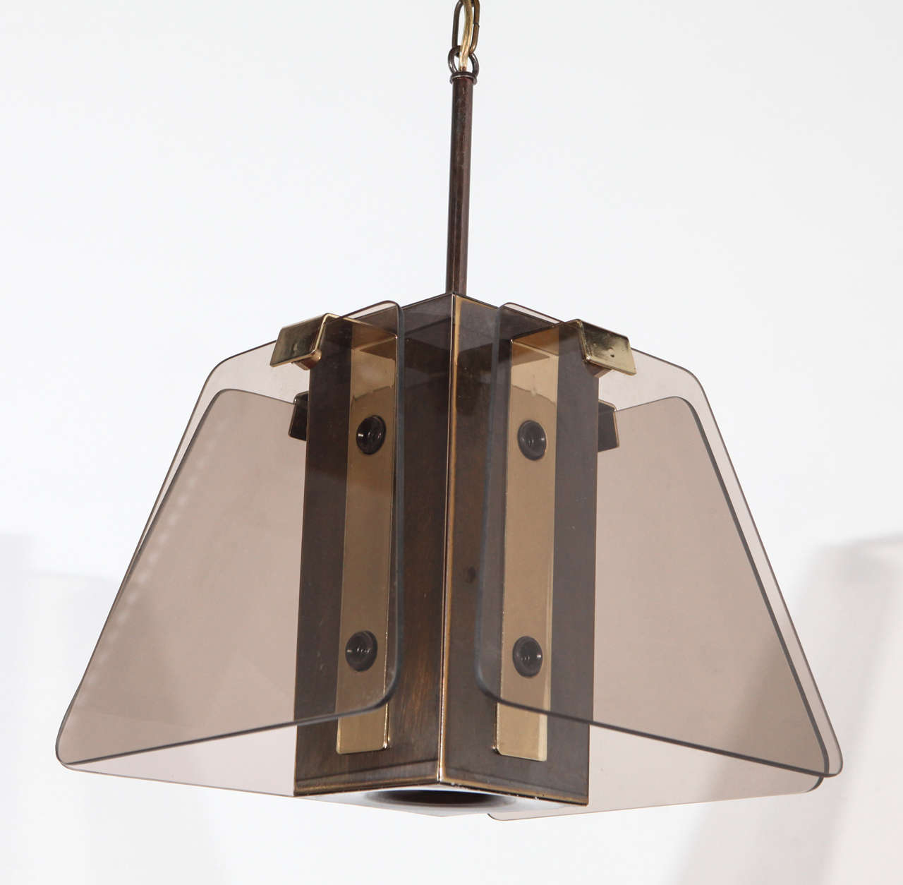 American 1970s Smoked Glass and Brass Fixture