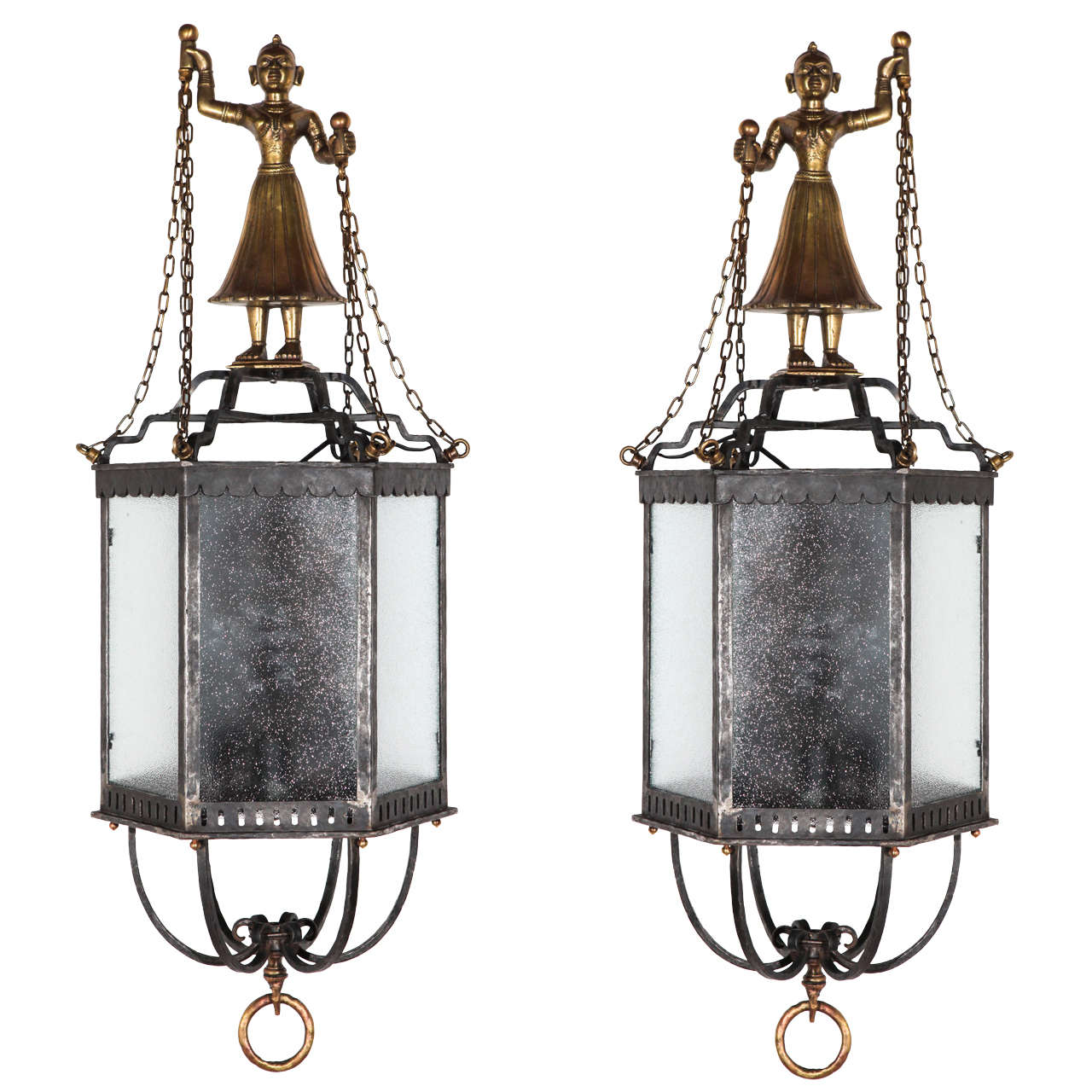 Pair of Fantastic Figural Carriage Lanterns For Sale
