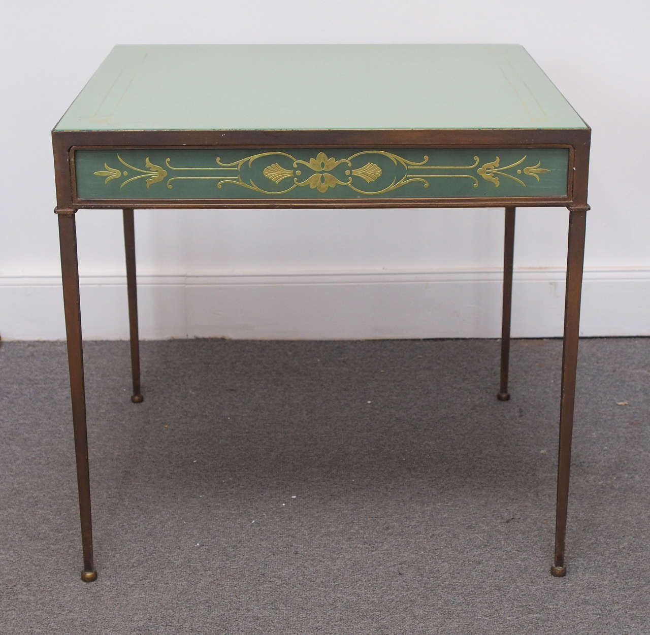 19th Century French Painted Glass and Gilded Iron Side Table