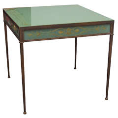Antique 19th Century French Painted Glass and Gilded Iron Side Table