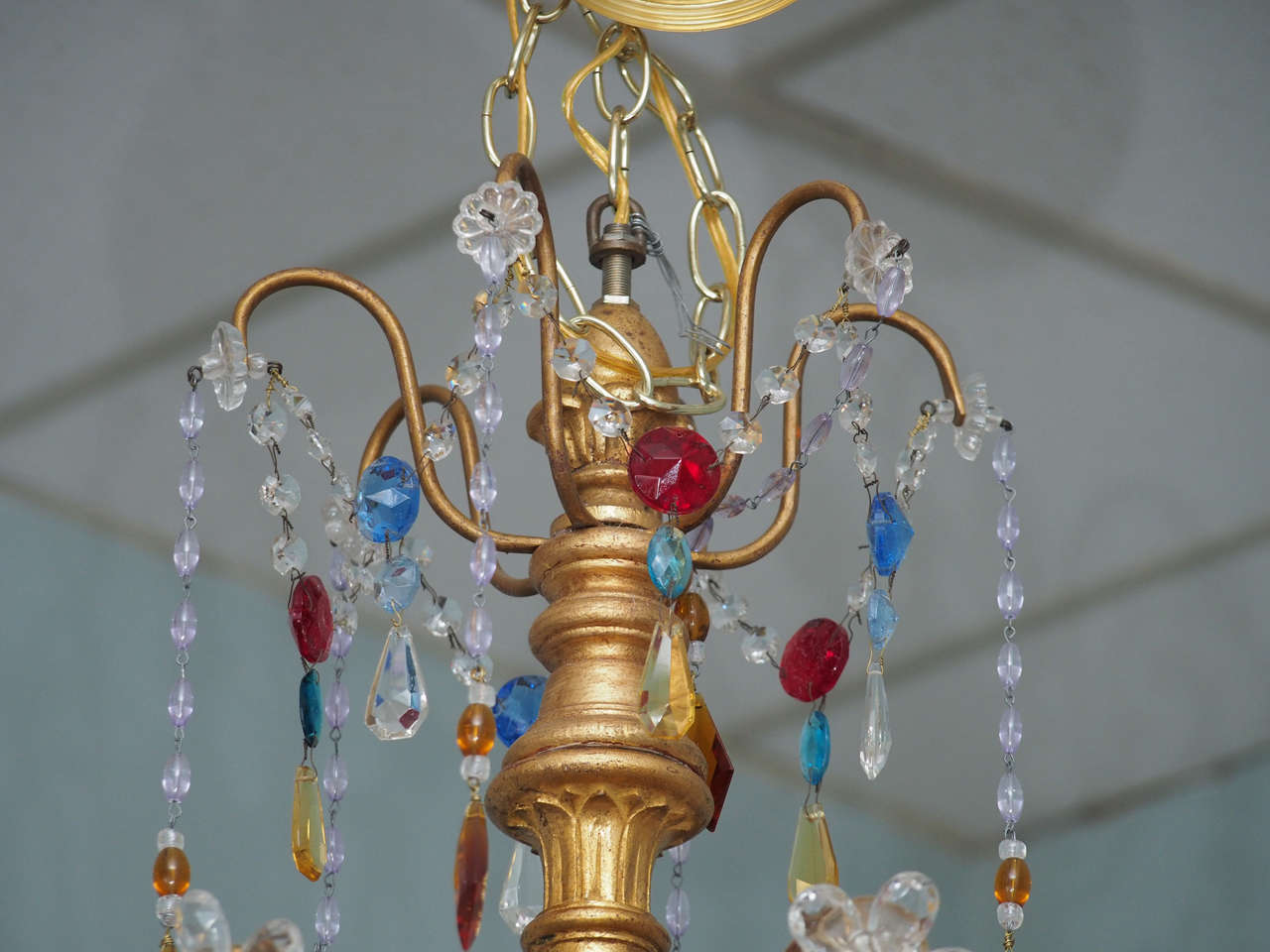 Italian Genovese Chandelier with Colored Murano Glass, circa 1920 For Sale