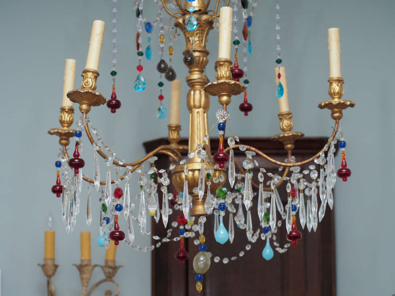 20th Century Genovese Chandelier with Colored Murano Glass, circa 1920 For Sale